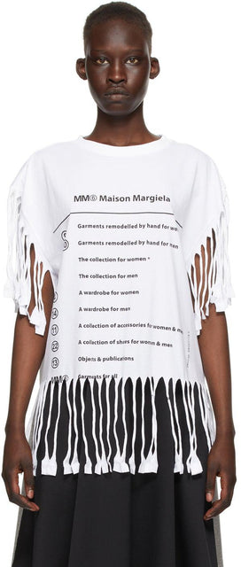MM6 Maison Margiela White Logo Fringe T-Shirt - MM6 MAISON MARGIELA Logo Blanc T-shirt Fringe Logo - MM6 Maison Margiela 화이트 로고 프린지 티셔츠