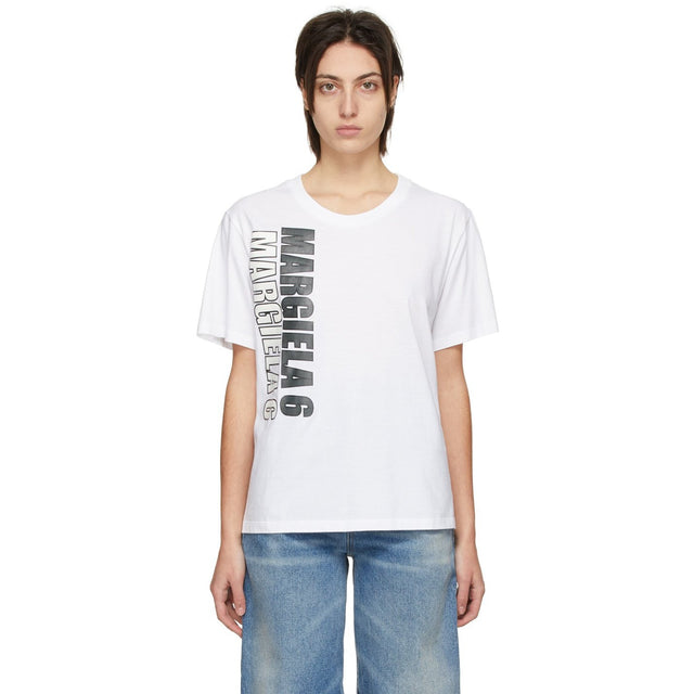 MM6 Maison Margiela White Motocross Logo T-Shirt - MM6 MAISON MARGIELA WHITE MOTOCROSS LOGO T-shirt - MM6 Maison Margiela White Motocross 로고 티셔츠