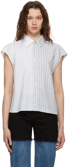 MM6 Maison Margiela White Paneled Stripe Shirt - MM6 MAISON MARGIELA T-shirt à rayures lambrissées blanches - MM6 Maison Margiela 화이트 패널 스트라이프 셔츠