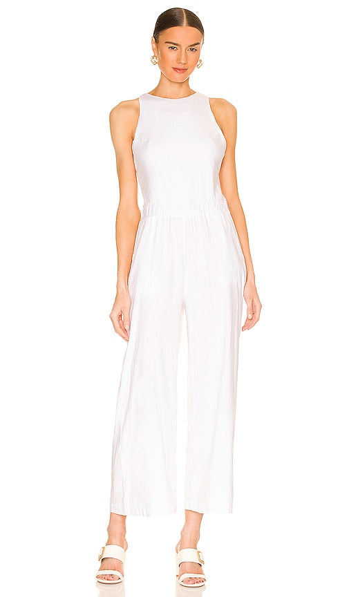 MONROW Linen Racer Jumpsuit in White Combinaison de raceur en lin monrow en blanc Monrow亚麻赛车手穿着白色