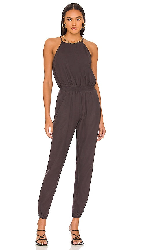 MONROW Woven Mix Jumpsuit in Charcoal Combinaison de mix tissé Monrow dans le charbon de bois Monrow Woven Mix连身裤穿着木炭