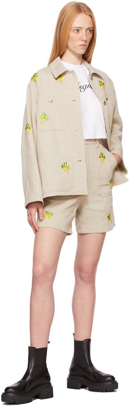 MSGM Beige Embroidered Shorts