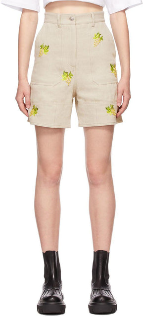 MSGM Beige Embroidered Shorts - Msgm Beige Brodé Shorts - MSGM 베이지 수 놓은 반바지