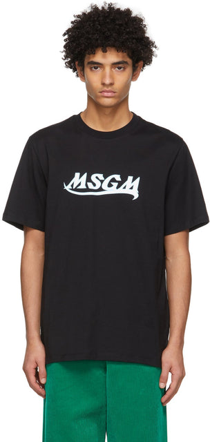 MSGM Black Logo Print T-Shirt - T-shirt imprimé logo noir msgm - MSGM 블랙 로고 인쇄 티셔츠