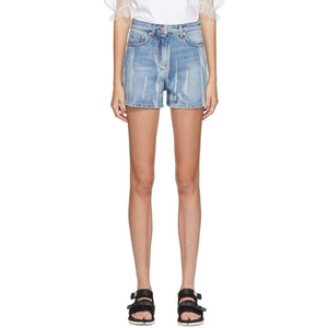 MSGM Blue Denim Bleach Shorts