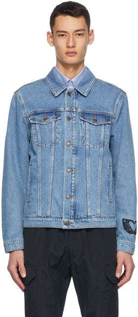 MSGM Blue Denim Embroidered Logo Jacket - Veste logo brodée en denim bleu msgm - MSGM 블루 데님 수 놓은 로고 재킷