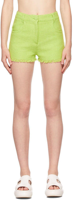 MSGM Green Tweed Solid Color Shorts - MSGM Vert Tweed Solid Color Short - MSGM 그린 트위드 솔리드 컬러 반바지