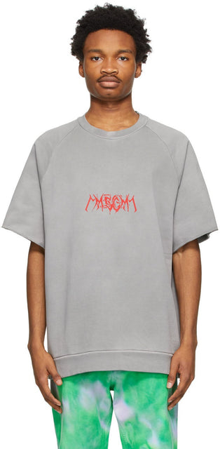 MSGM Grey Logo Short Sleeve Sweatshirt - Sweat-shirt à manches courtes de logo gris msgm - MSGM 그레이 로고 짧은 소매 스웨터