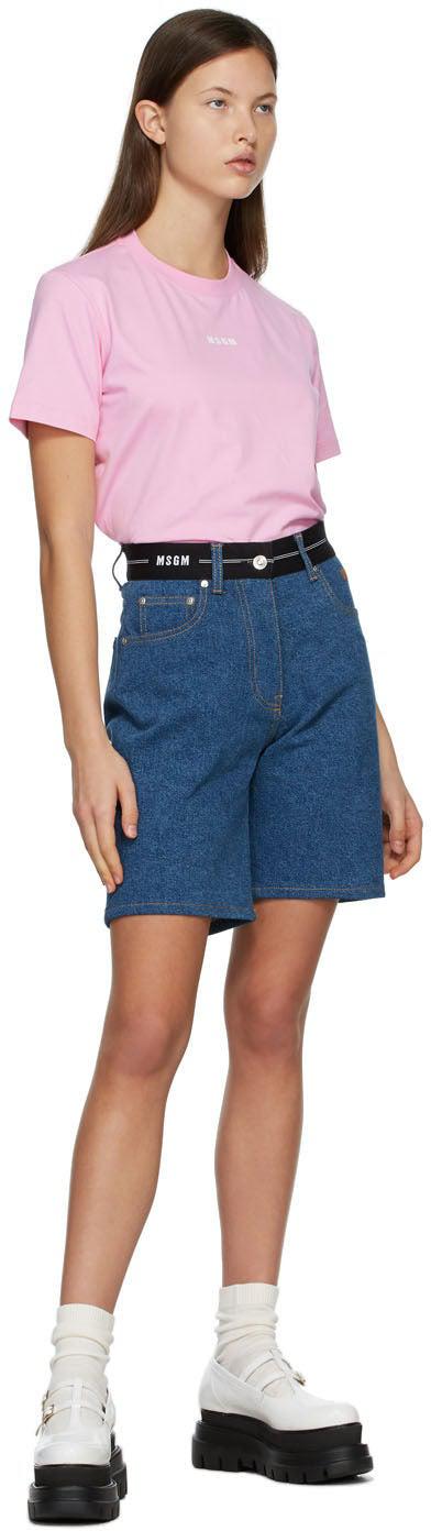 MSGM Indigo Denim Logo Shorts