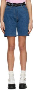 MSGM Indigo Denim Logo Shorts - MSGM Indigo Denim Logo short - MSGM 인디고 데님 로고 반바지