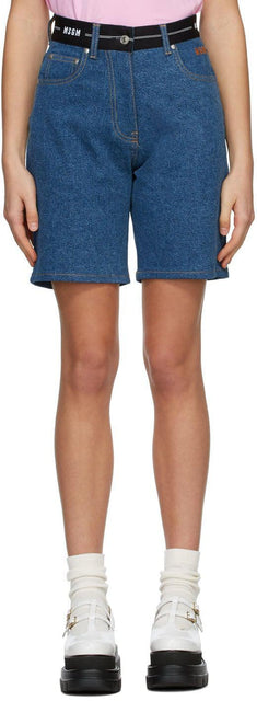 MSGM Indigo Denim Logo Shorts - MSGM Indigo Denim Logo short - MSGM 인디고 데님 로고 반바지