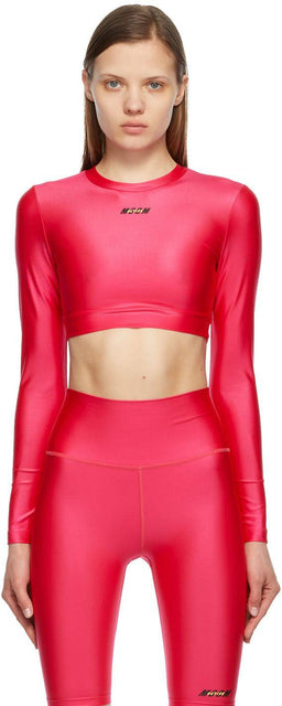 MSGM Pink 'Active' Long Sleeve Sport Top - Haut de sport à manches longues 