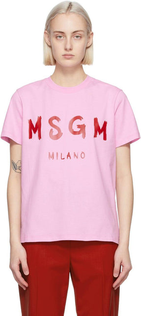 MSGM Pink Artist Logo T-Shirt - T-shirt logo d'artiste rose msgm - MSGM 핑크 아티스트 로고 티셔츠