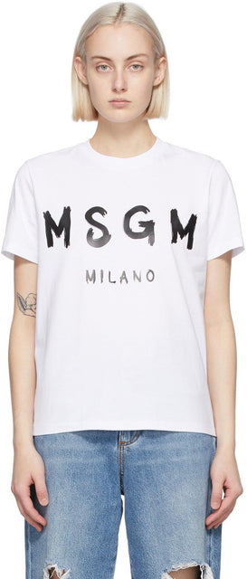 MSGM White Artist Logo T-Shirt - MSGM Artiste Blanc Logo T-shirt - Msgm 흰색 아티스트 로고 티셔츠