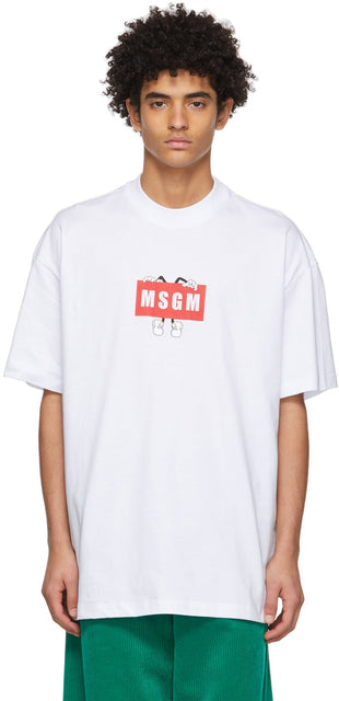 MSGM White Graphic Logo T-Shirt - T-shirt logo graphique blanc msgm - MSGM 화이트 그래픽 로고 티셔츠