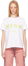 MSGM White Paint Brushed Logo T-Shirt - T-shirt logo brossé de peinture blanche msgm - MSGM 화이트 페인트 닦았 로고 티셔츠