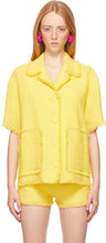MSGM Yellow Tweed Solid Color Short Sleeve Shirt - Chemise à manches courtes en tweed jaune Tweed msgm - MSGM 노란색 트위드 솔리드 컬러 짧은 소매 셔츠