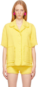 MSGM Yellow Tweed Solid Color Short Sleeve Shirt - Chemise à manches courtes en tweed jaune Tweed msgm - MSGM 노란색 트위드 솔리드 컬러 짧은 소매 셔츠