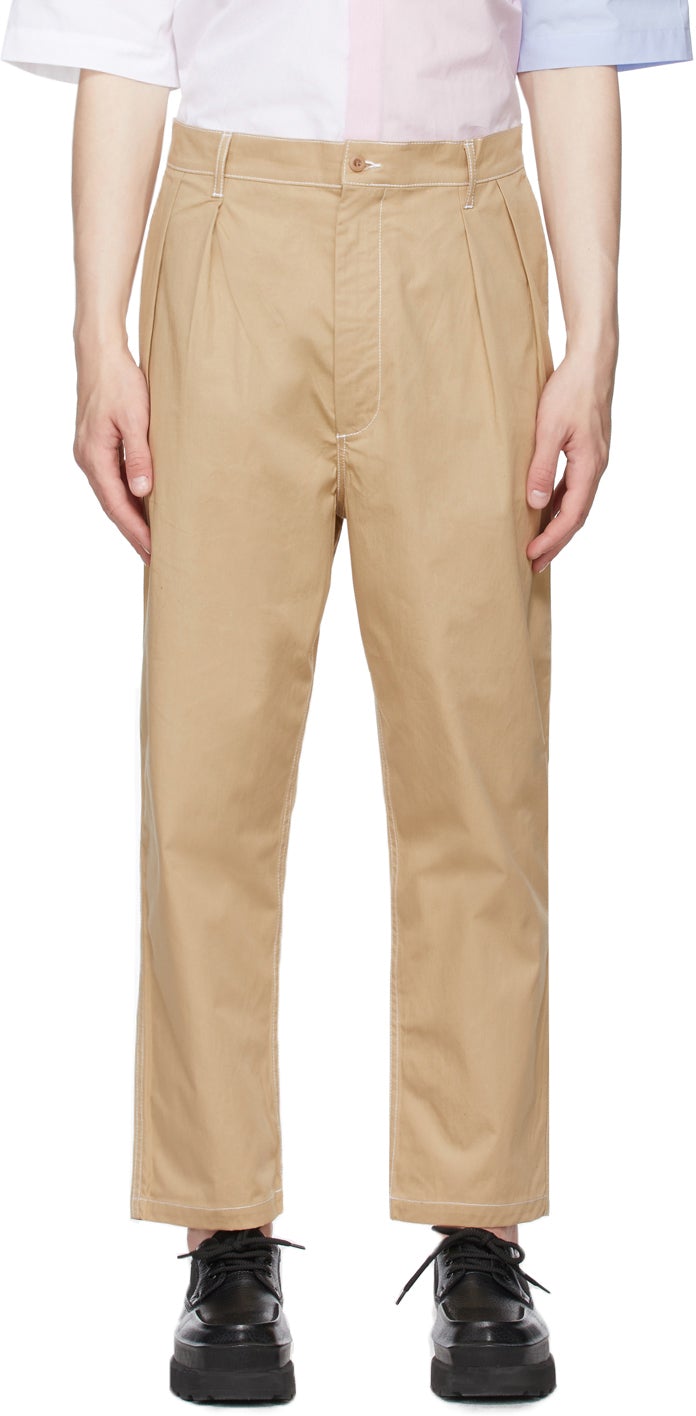 Maison KitsunÃ© Beige 2 Pleats Trousers - Maison Kitsuné Beige 2 Pantalons Plats - Maison KitsunÃ © 베이지 2 주름 팬