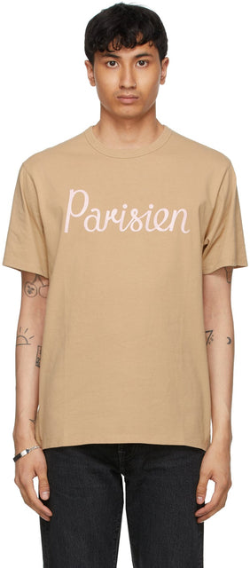 Maison KitsunÃ© Beige 'Parisien' Classic T-Shirt - T-shirt classique de Maison Kitsuné Beige 'Parisien' - Maison KitsunÃ © 베이지 파리 엔 '고전적인 티셔츠