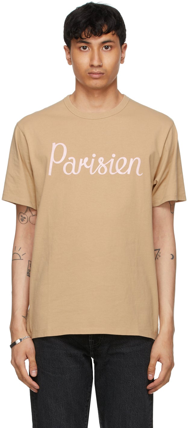 Maison KitsunÃ© Beige 'Parisien' Classic T-Shirt - T-shirt classique de Maison Kitsuné Beige 'Parisien' - Maison KitsunÃ © 베이지 파리 엔 '고전적인 티셔츠