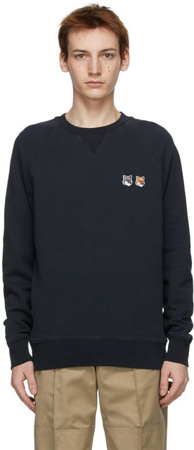 Maison KitsunÃ© Black Double Fox Head Classic Sweatshirt - Sweat-shirt classique de la tête de Maison Kitsuné - Maison KitsunÃ © Black Double Fox Head 클래식 스웨터
