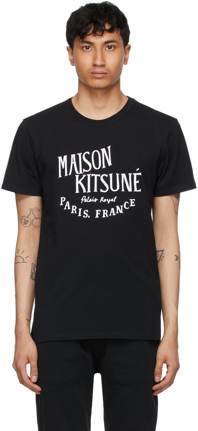Maison KitsunÃ© Black 'Palais Royal' Classic T-Shirt - T-shirt classique de Maison Kitsuné Black 'Palais Royal' - Maison KitsunÃ © Black 'Palais Royal'Classic T 셔츠