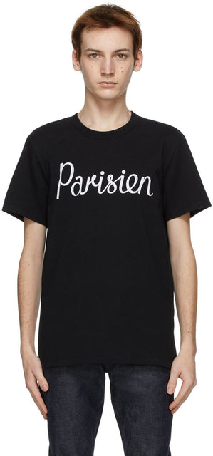 Maison KitsunÃ© Black 'Parisien' Classic T-Shirt - T-shirt classique de Maison Kitsuné Black 'Parisien' - Maison Kitsuné © Black 'Parisien'Classic T 셔츠