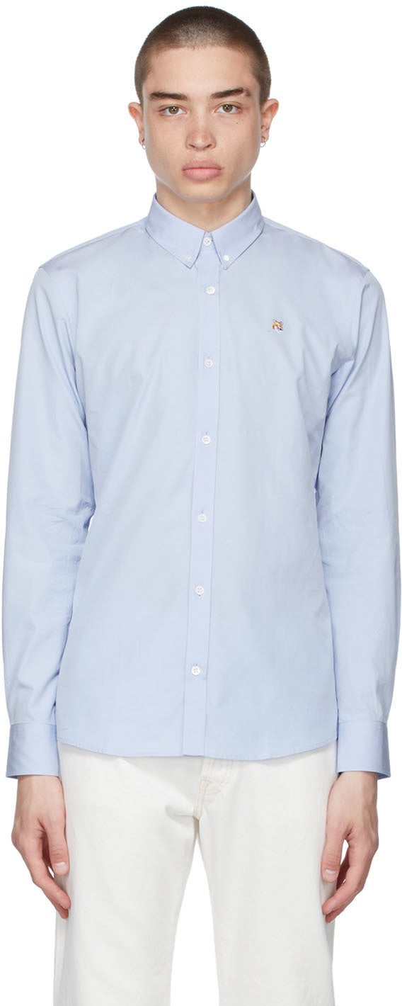 Maison KitsunÃ© Blue Fox Head Embroidery Classic Shirt - MAISON KITSUNÉ Tête de renard Blue Broderie Chemise classique - Maison KitsunÃ © Blue Fox Head 자수 클래식 셔츠
