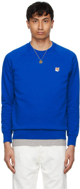 Maison KitsunÃ© Blue Fox Head Patch Classic Sweatshirt - Maison Kitsuné Blue Fox Head Patch Sweat-shirt classique - Maison KitsunÃ © Blue Fox Head Patch 클래식 스웨터