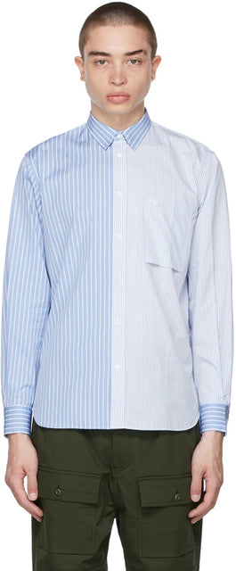 Maison KitsunÃ© Blue Stripe One Pocket Regular Shirt - Maison Kitsuné Blue Stripe One Pocket Shirt - Maison KitsunÃ © Blue Stripe 원 포켓 일반 셔츠