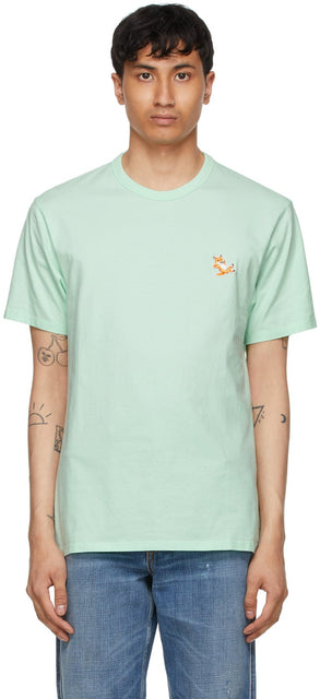 Maison KitsunÃ© Green Chillax Fox Patch Classic T-Shirt - Maison Kitsuné Green Chillax Fox Renard T-shirt classique - Maison KitsunÃ © Green Chillax Fox Patch 클래식 T 셔츠