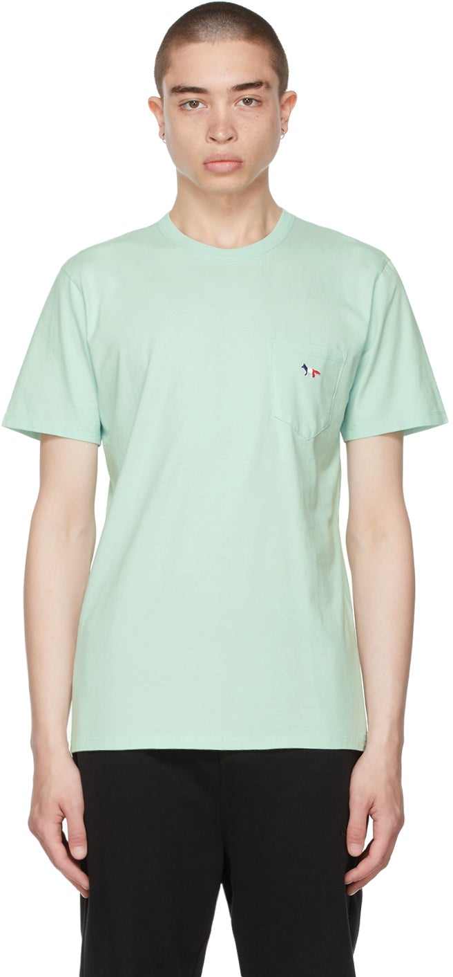 Maison KitsunÃ© Green Tricolor Fox Patch T-Shirt - T-shirt Maison Kitsuné T-shirt Tricolor Fox Tricolor - Maison KitsunÃ © Green Tricolor Fox Patch T 셔츠