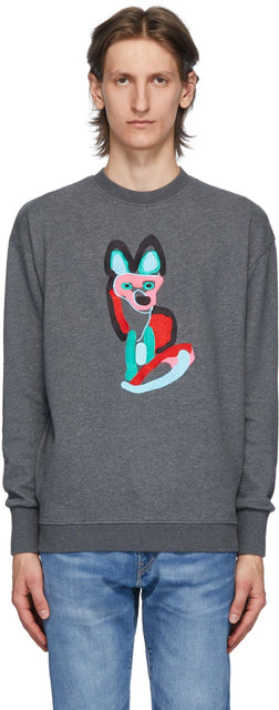 Maison KitsunÃ© Grey ACIDE Fox Sweatshirt - Sweat-shirt de renard de la Maison Kitsuné Gris - Maison KitsunÃ © Grey Acide Fox Sweatshirt