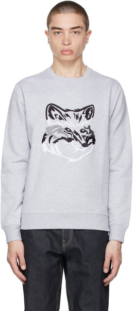 Maison KitsunÃ© Grey Big Fox Embroidery Sweatshirt - Maison Kitsuné Gris Big Fox Sweat-shirt Broderie - Maison KitsunÃ © 그레이 큰 여우 자수 스웨터