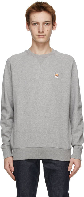 Maison KitsunÃ© Grey Fox Head Sweatshirt - Sweat-shirt de tête de renard gris de la Maison Kitsuné - Maison KitsunÃ © 그레이 폭스 헤드 스웨터