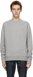 Maison KitsunÃ© Grey Tricolor Fox Patch Sweatshirt - Sweat-shirt gris tricolor kitsuné gris tricolore - Maison KitsunÃ © Gray Tricolor Fox 패치 스웨터