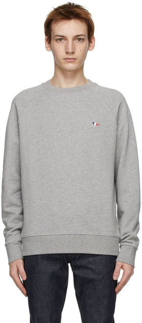 Maison KitsunÃ© Grey Tricolor Fox Patch Sweatshirt - Sweat-shirt gris tricolor kitsuné gris tricolore - Maison KitsunÃ © Gray Tricolor Fox 패치 스웨터
