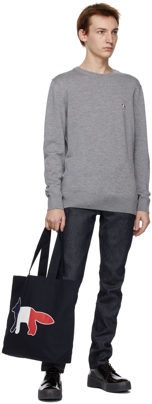 Maison KitsunÃ© Grey Tricolor Fox Sweater