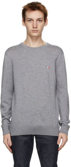 Maison KitsunÃ© Grey Tricolor Fox Sweater - Maison Kitsuné Gris Tricolor Fox Pull - Maison KitsunÃ © Gray Tricolor Fox 스웨터