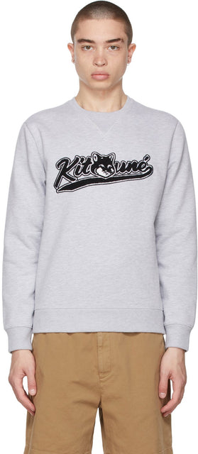 Maison KitsunÃ© Grey Varsity Fox Regular Sweatshirt - Maison Kitsuné Gris Varsity Fox Sweat-shirt régulier - Maison KitsunÃ © Gray Varsity Fox 일반 스웨터