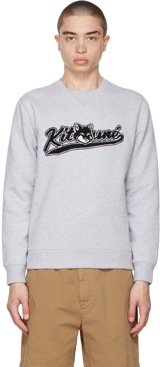 Maison KitsunÃ© Grey Varsity Fox Regular Sweatshirt - Maison Kitsuné Gris Varsity Fox Sweat-shirt régulier - Maison KitsunÃ © Gray Varsity Fox 일반 스웨터