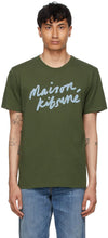 Maison KitsunÃ© Khaki Handwriting Classic T-Shirt - T-shirt classique de Maison Kitsuné Kitaki - Maison KitsunÃ © Khaki 필기 클래식 티셔츠