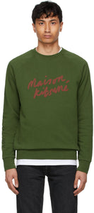 Maison KitsunÃ© Khaki Handwriting Clean Sweatshirt - Sweat-shirt propre à la maison Kitsunéki Kitaki - Maison KitsunÃ © Khaki 필기 셔츠 깨끗한 스웨터