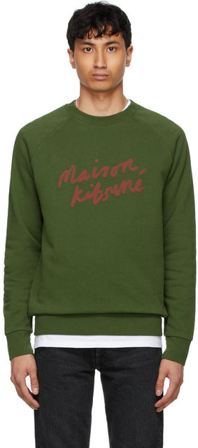 Maison KitsunÃ© Khaki Handwriting Clean Sweatshirt - Sweat-shirt propre à la maison Kitsunéki Kitaki - Maison KitsunÃ © Khaki 필기 셔츠 깨끗한 스웨터