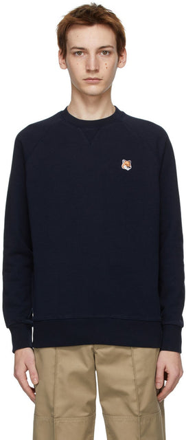 Maison KitsunÃ© Navy Fox Head Adjusted Sweatshirt - Sweat-shirt ajusté à tête de renard de la Maison Kitsuné Navy - Maison KitsunÃ © Navy Fox Head 조정 스웨터