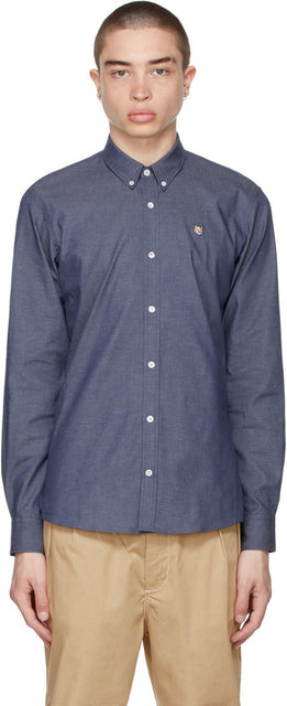 Maison KitsunÃ© Navy Fox Head Embroidery Classic Shirt - Maison Kitsuné Navy Tête de renard Broderie Chemise classique - Maison Kitsuné © Navy Fox Head 자수 클래식 셔츠