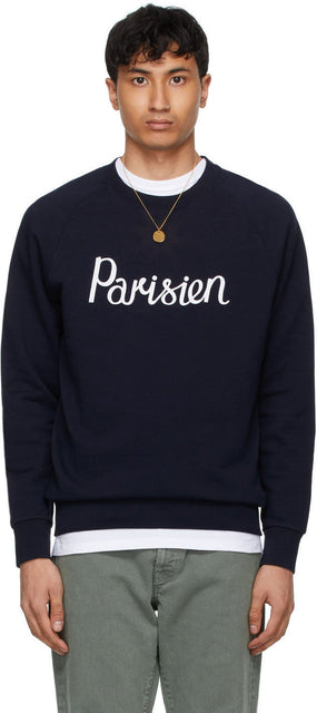 Maison KitsunÃ© Navy 'Parisien' Classic Sweatshirt - Sweat-shirt classique de Maison Kitsuné Navy 'Parisien' - Maison Kitsuné © Navy 'Parisien'Classic Sweatshirt