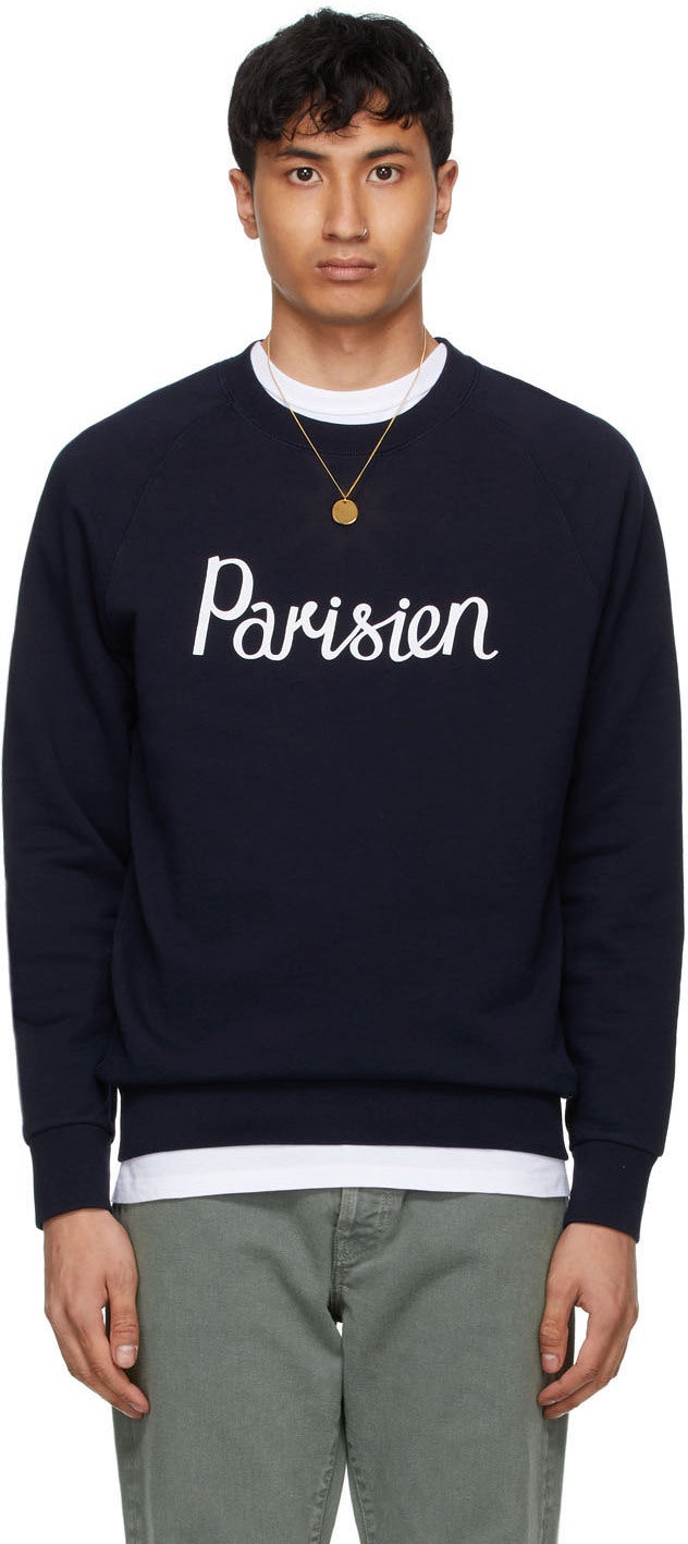 Maison KitsunÃ© Navy 'Parisien' Classic Sweatshirt - Sweat-shirt classique de Maison Kitsuné Navy 'Parisien' - Maison Kitsuné © Navy 'Parisien'Classic Sweatshirt