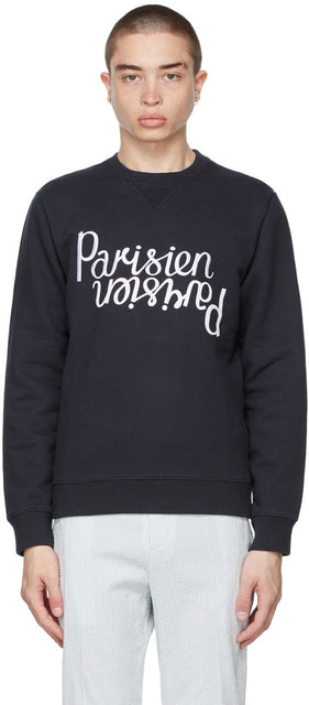 Maison KitsunÃ© Navy 'Parisien' Mirror Sweatshirt - Sweat-shirt miroir 'Parisien' Maison Kitsuné Navy - Maison Kitsuné © Navy 'Parisien'미러 스웨터
